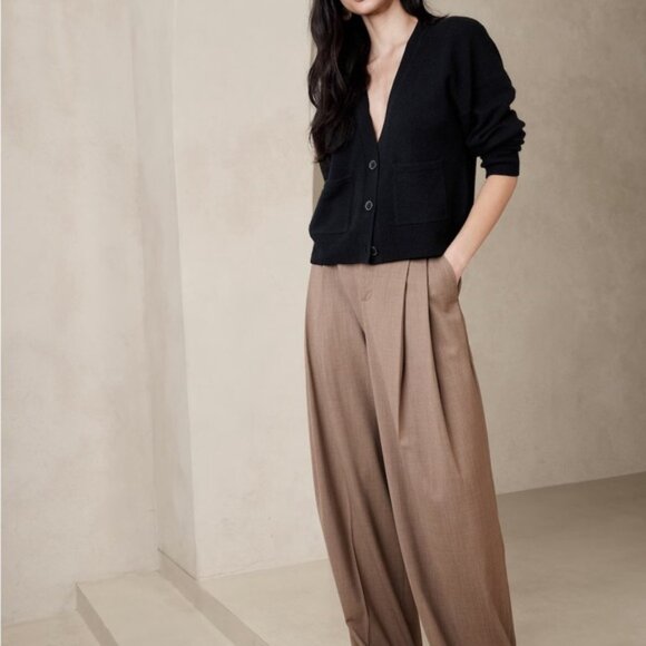 RETAIL BR Petite Wide Leg Italian Wool Pant in Camel - Picture 5 of 12